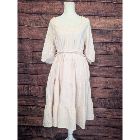 Carly Jean Light Peach Mini Dress 100% Cotton With Pockets Size large - Picture 1 of 8